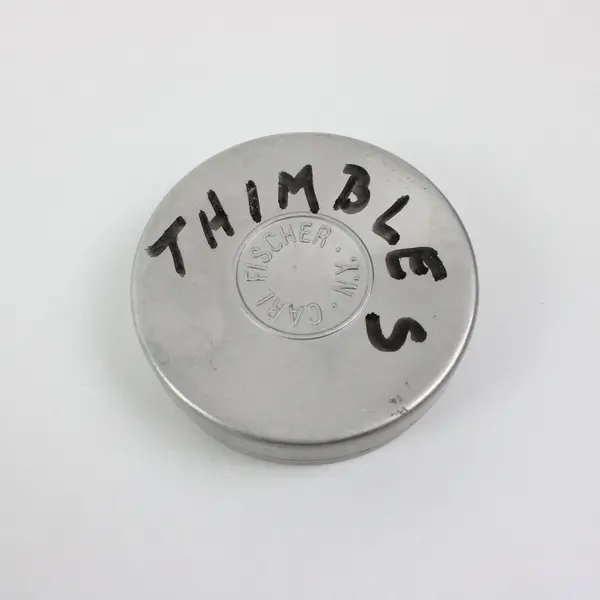 Lot of 4 Assorted Sewing Thimbles Metal Tin Case