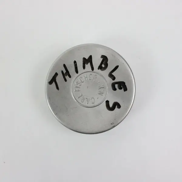 Lot of 4 Assorted Sewing Thimbles Metal Tin Case