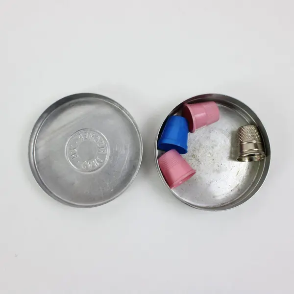 Lot of 4 Assorted Sewing Thimbles Metal Tin Case