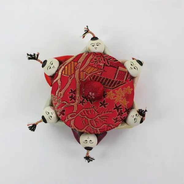 Chinese Silk Pin Cushion Red Patterned Fabric Doll Figures