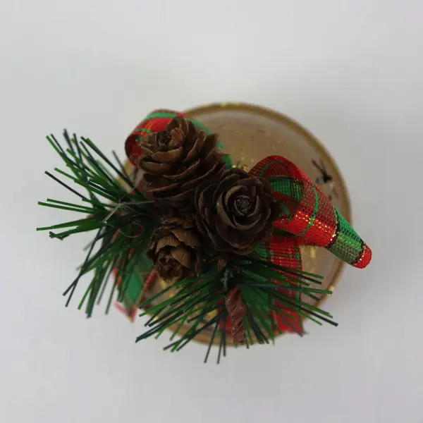 Single Gold Christmas Ball Ornament with Pine Cone Ribbon Accents