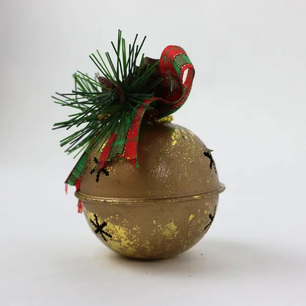 Single Gold Christmas Ball Ornament with Pine Cone Ribbon Accents