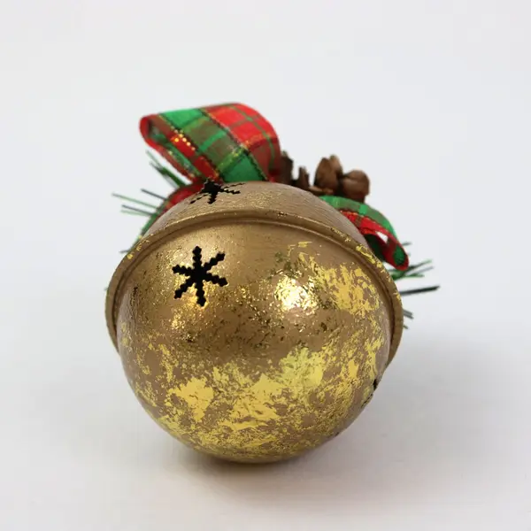 Single Gold Christmas Ball Ornament with Pine Cone Ribbon Accents