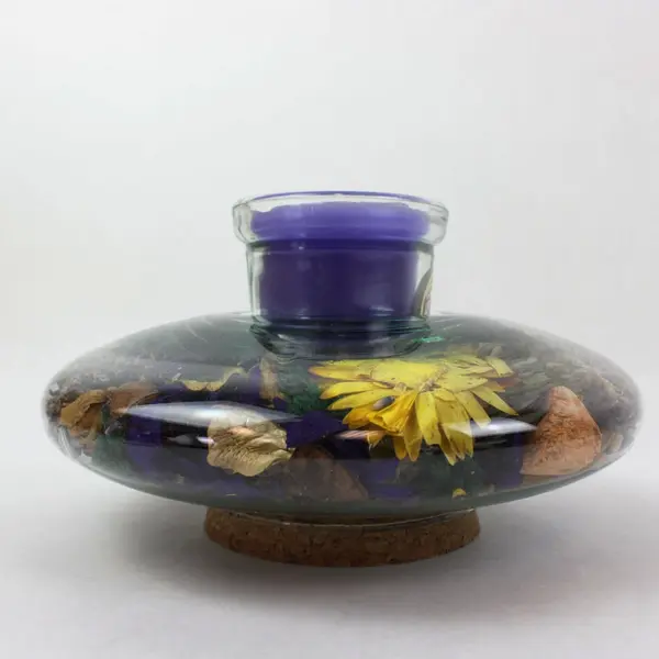 Floral Glass Candle Holder Dish & Clos d'Aguzon Purple Candle Set 2pc
