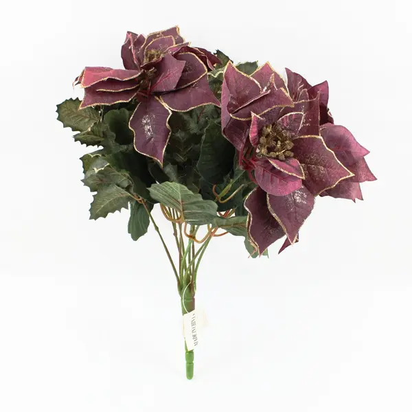 Purple Poinsettia Artificial Floral Bouquet Burgundy Gold Edge