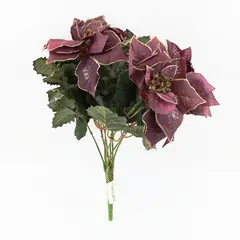 Purple Poinsettia Artificial Floral Bouquet Burgundy Gold Edge