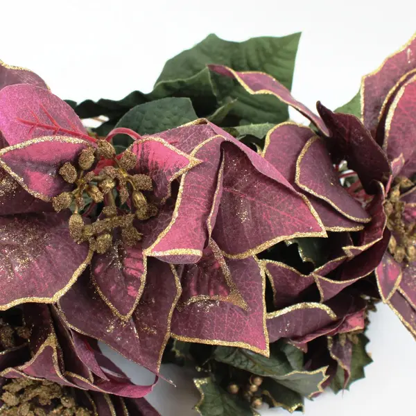 Purple Poinsettia Artificial Floral Bouquet Burgundy Gold Edge