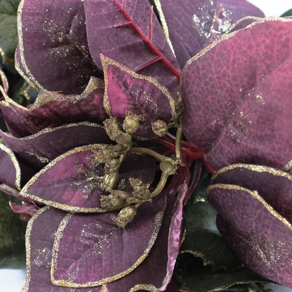 Purple Poinsettia Artificial Floral Bouquet Burgundy Gold Edge