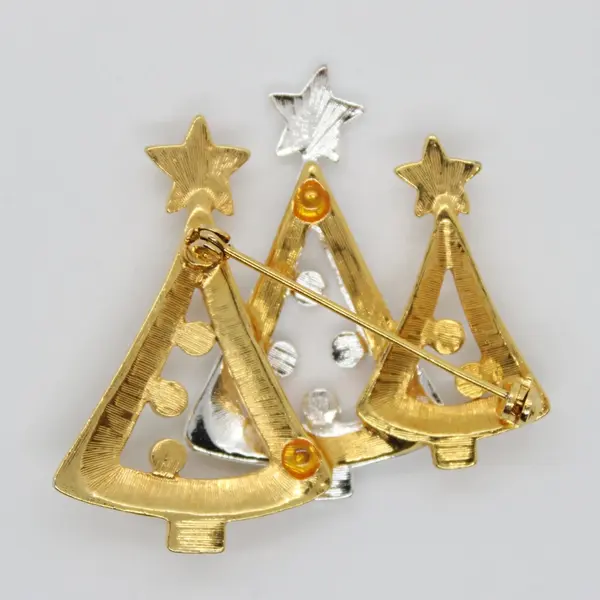 Christmas Tree Brooch Pin Rhinestone Trio Gold Silver Star