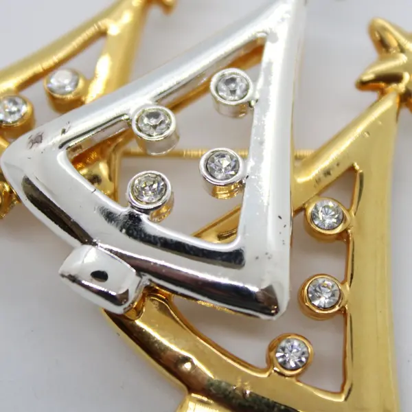 Christmas Tree Brooch Pin Rhinestone Trio Gold Silver Star