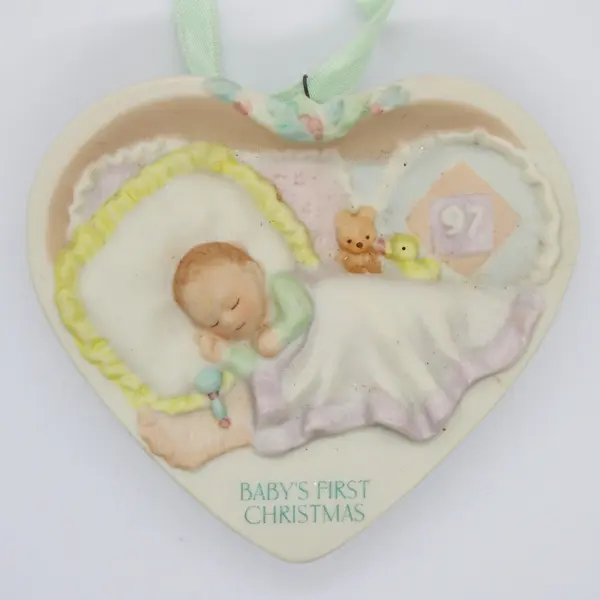 1997 Hallmark Baby's First Christmas Porcelain Heart Ornament