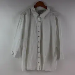 D&Co Women's White Textured 3/4 Sleeve Button-Down Shirt Size 2X