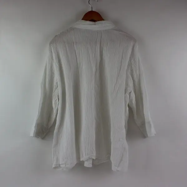 D&Co Women's White Textured 3/4 Sleeve Button-Down Shirt Size 2X