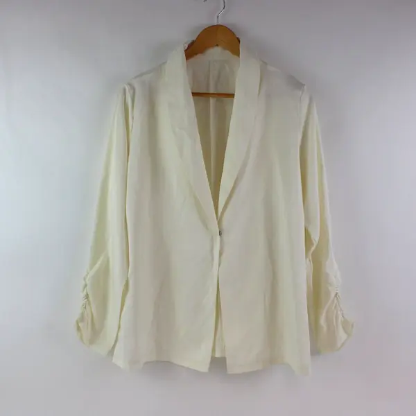 Women's Off-White One-Button Jacket Size L Long Sleeve Scrunched Cuffs