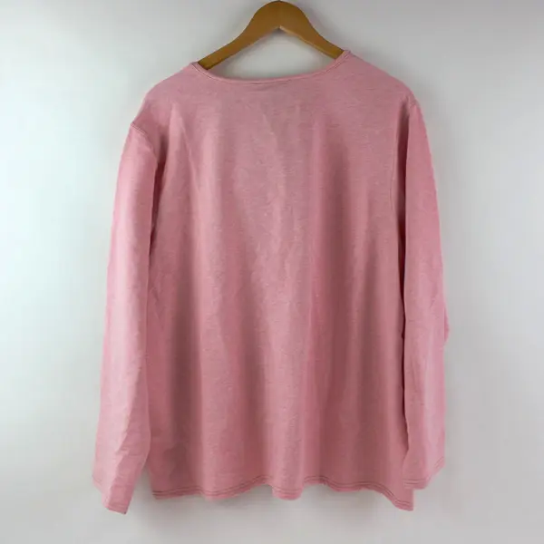 Denim & Co. Women's Pink Space Dye Long Sleeve Kangaroo Pocket Sweater 2X