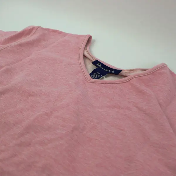 Denim & Co. Women's Pink Space Dye Long Sleeve Kangaroo Pocket Sweater 2X