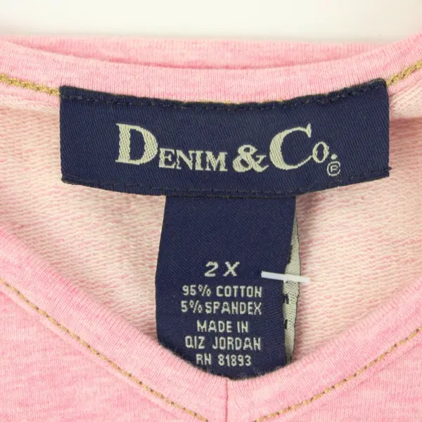 Denim & Co. Women's Pink Space Dye Long Sleeve Kangaroo Pocket Sweater 2X