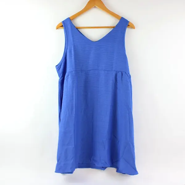 Women's Blue Sleeveless V-Neck Babydoll Blouse Size L