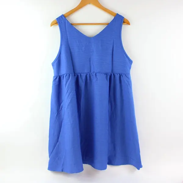 Women's Blue Sleeveless V-Neck Babydoll Blouse Size L