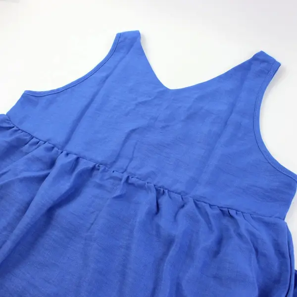 Women's Blue Sleeveless V-Neck Babydoll Blouse Size L