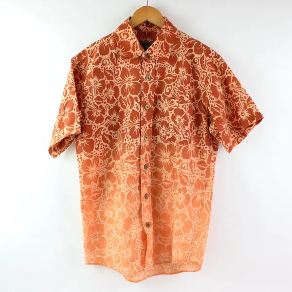 Authentic Gear Men's Medium Orange Floral Hawaiian Shirt