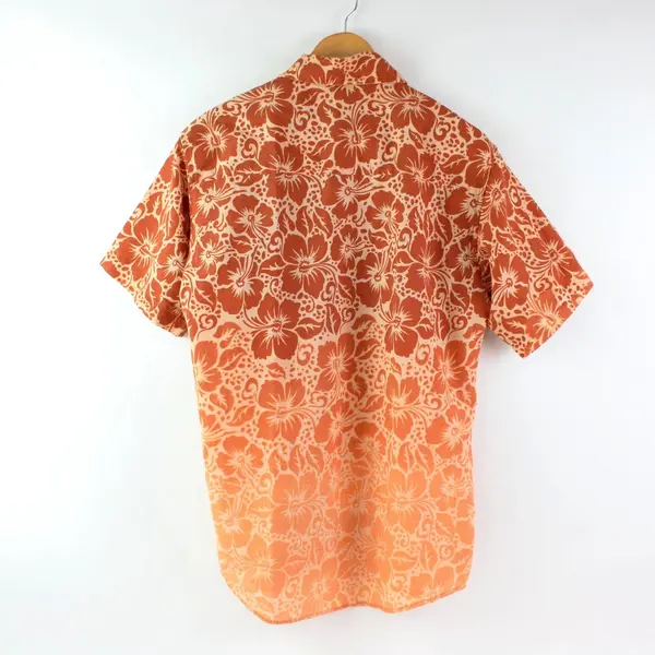 Authentic Gear Men's Medium Orange Floral Hawaiian Shirt