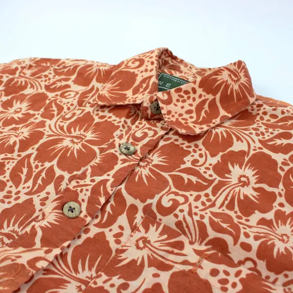 Authentic Gear Men's Medium Orange Floral Hawaiian Shirt