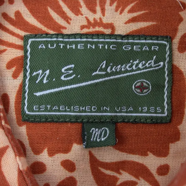 Authentic Gear Men's Medium Orange Floral Hawaiian Shirt