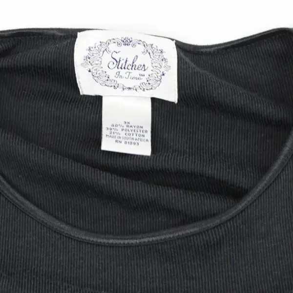 Stitches In Time Women's Black Ribbed Short Sleeve Shirt 3X
