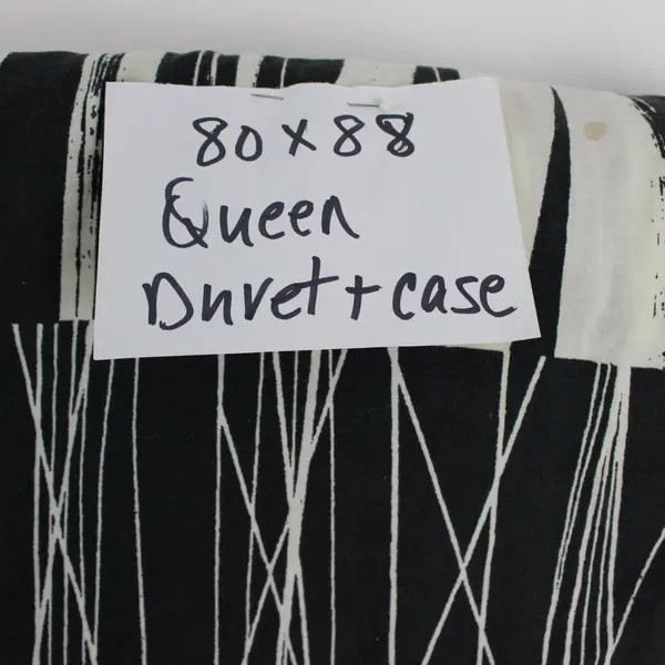 Black Beige Abstract Striped Queen Duvet Cover & Pillow Sham 80x88in