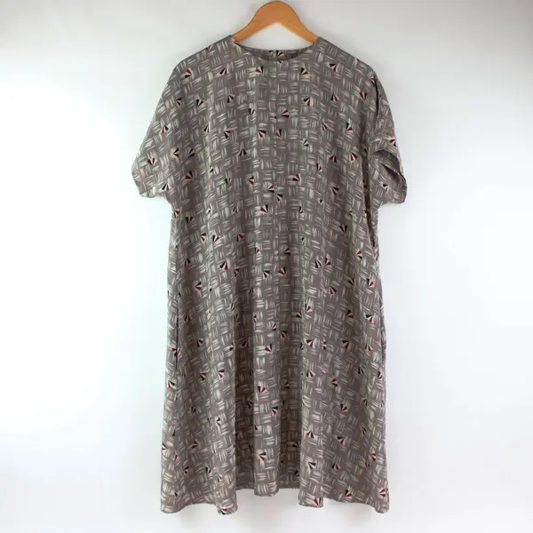 Women's XL Mauve Geometric Crosshatch Handmade Midi Shift Dress