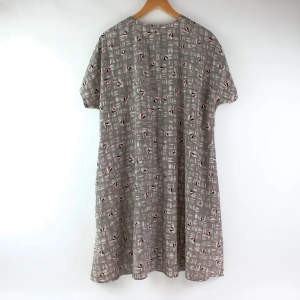 Women's XL Mauve Geometric Crosshatch Handmade Midi Shift Dress