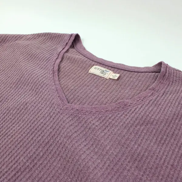 Terra & Sky Women's 3X Lavender Waffle Knit V-Neck Top