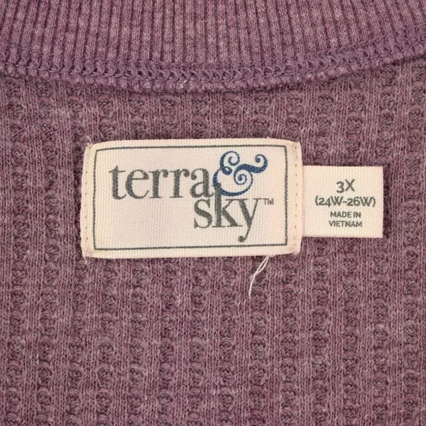 Terra & Sky Women's 3X Lavender Waffle Knit V-Neck Top