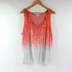 Old Navy Women's XXL Coral Orange White Ombre Sequin Tank Top