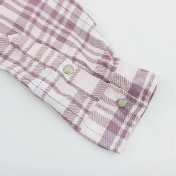 Jachs Girlfriend Women's Large Mauve White Plaid Snap Button Top
