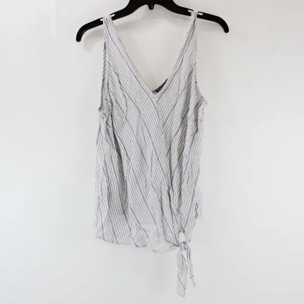 Peace & Pearls Women's Tie-Front Tank Top Blue White Striped Medium