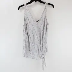 Peace & Pearls Women's Tie-Front Tank Top Blue White Striped Medium