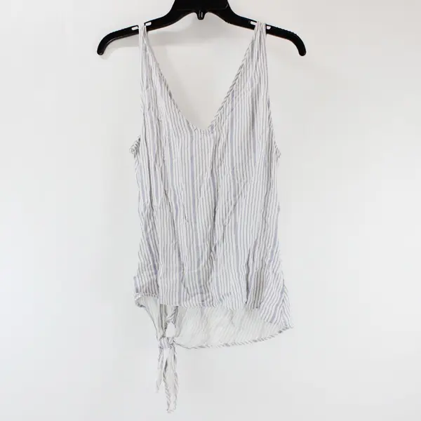 Peace & Pearls Women's Tie-Front Tank Top Blue White Striped Medium