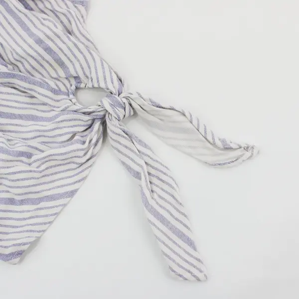 Peace & Pearls Women's Tie-Front Tank Top Blue White Striped Medium