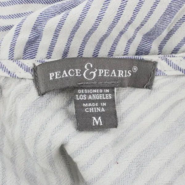 Peace & Pearls Women's Tie-Front Tank Top Blue White Striped Medium