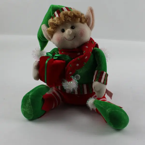 Christmas Elf Shelf Sitter Plush Doll Girl 10.5 Inch Red Green