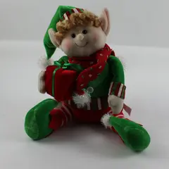 Christmas Elf Shelf Sitter Plush Doll Girl 10.5 Inch Red Green