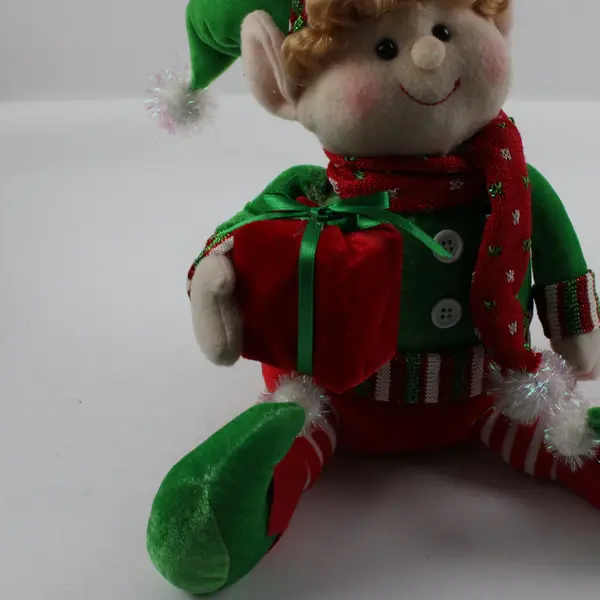 Christmas Elf Shelf Sitter Plush Doll Girl 10.5 Inch Red Green