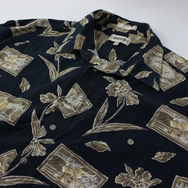 Campia Moda Men's Hawaiian Button Down Shirt Blue Beige Floral 2XLT