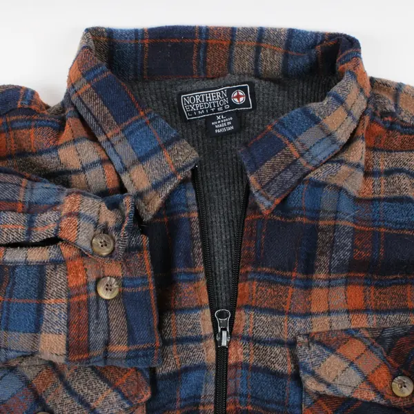 Northern Expedition Men's XL Blue Orange Flannel Zip-Up Jacket