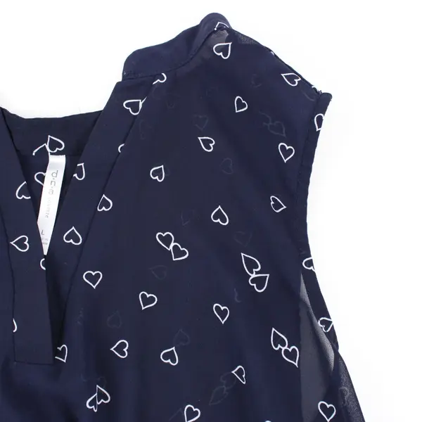 DNA Couture Women's Large Navy Sheer Sleeveless Heart Print Blouse