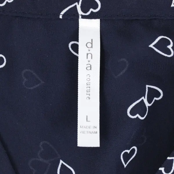 DNA Couture Women's Large Navy Sheer Sleeveless Heart Print Blouse