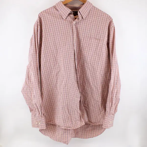 Toscano Men's XXL Long Sleeve Plaid Button-Down Shirt Red Orange Navy FLAWED