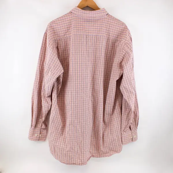Toscano Men's XXL Long Sleeve Plaid Button-Down Shirt Red Orange Navy FLAWED